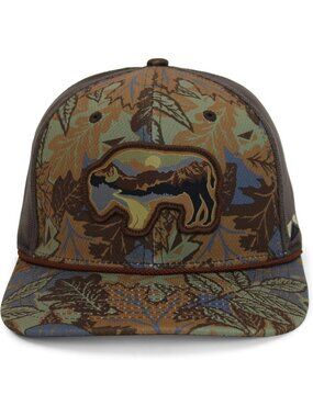 Sunset Bison 6-Panel Performance Rope Cap | Mountain Silhouette Outdoor Hat